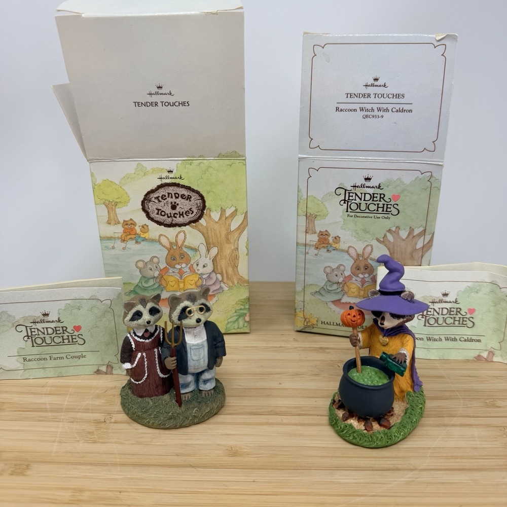 Hallmark Tender Touches Raccoon Witch & Gothic Farmers 1991 With Boxes Halloween